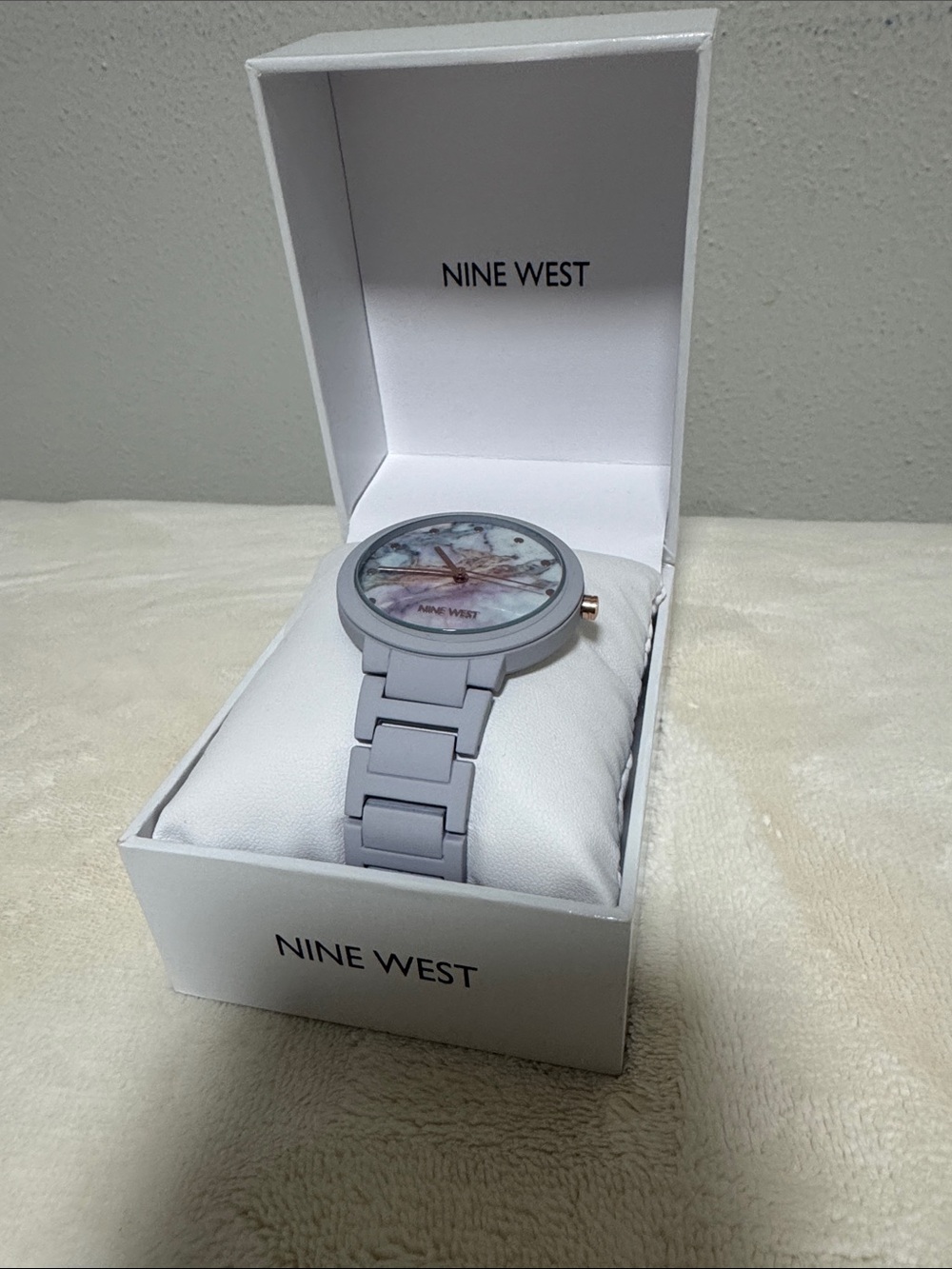 Nine West Lavender Silicone Link Watch with Marble Dial Accents